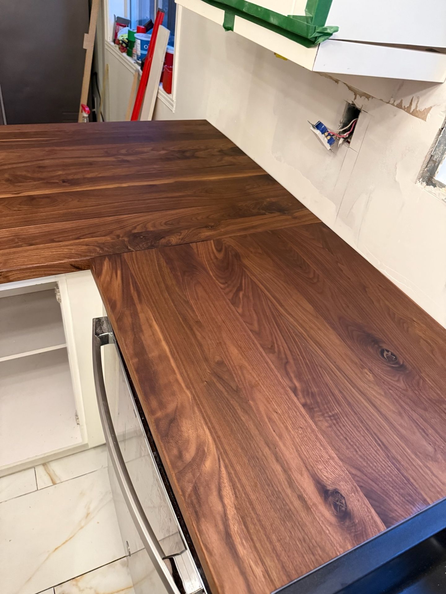 comptoir cuisine angle en noyer sur mesure